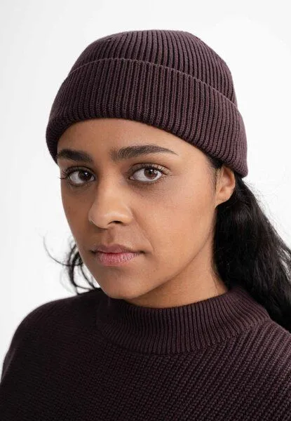 MELA MELA Kurze Rippstrick Mütze RAFI, Dunkelbraun, – Produktbild 3 von 4