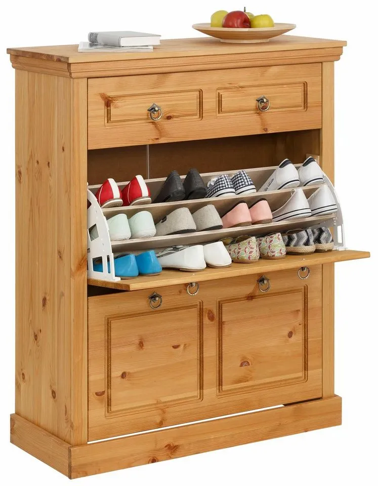 OTTO home Schuhschrank Basilico (Made in EU) aus massiver Kiefer, FSC®, Breite 90 cm, mit Schublade, Kassettenoptik, Beige, – Produktbild 5 von 5