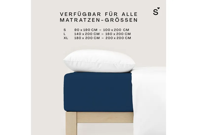 Schlafgut Schlafgut Spannbettlaken Basic Cotton Bettlaken, 160 g/m², 100% Baumwolle, Spannbetttuch, Jersey, Gummizug: rundum, (1 Stück), Spannbettlaken bis 20 cm Matratzenhöhe, bügelfrei und pflegeleicht, Blau, – Produktbild 4 von 6