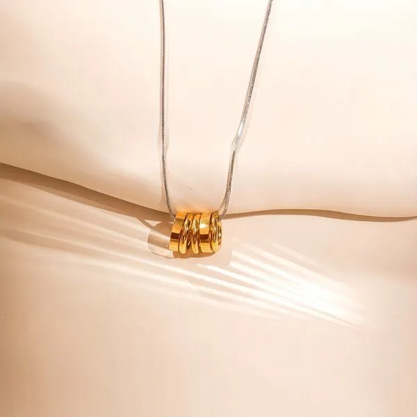 ELEKTROPULLI ELEKTROPULLI schlichte Kette 1mm schmal mit Ring Anhängern, Längen: 45 cm / 55 cm / 65 cm, Silber kette mit gold ringen, – Produktbild 2 von 4