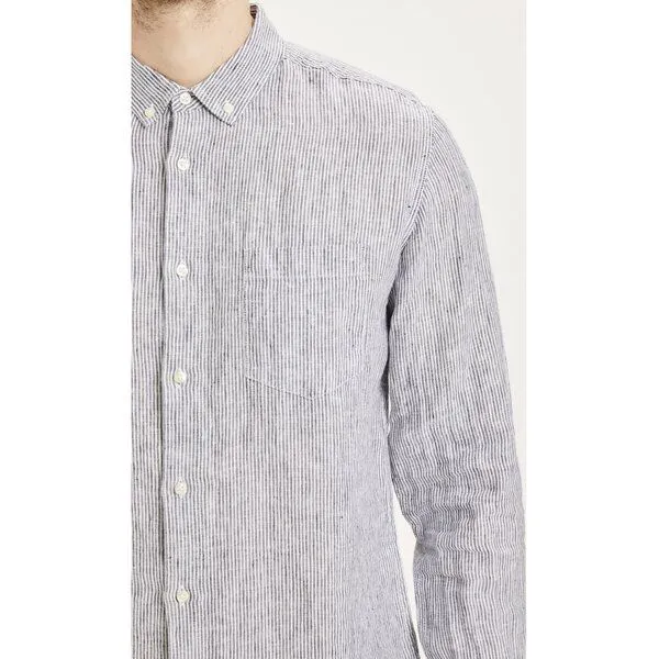 KnowledgeCotton Apparel KnowledgeCotton Apparel Leinenhemd - LARCH LS striped linen, Blau (total eclipse), – Produktbild 3 von 3