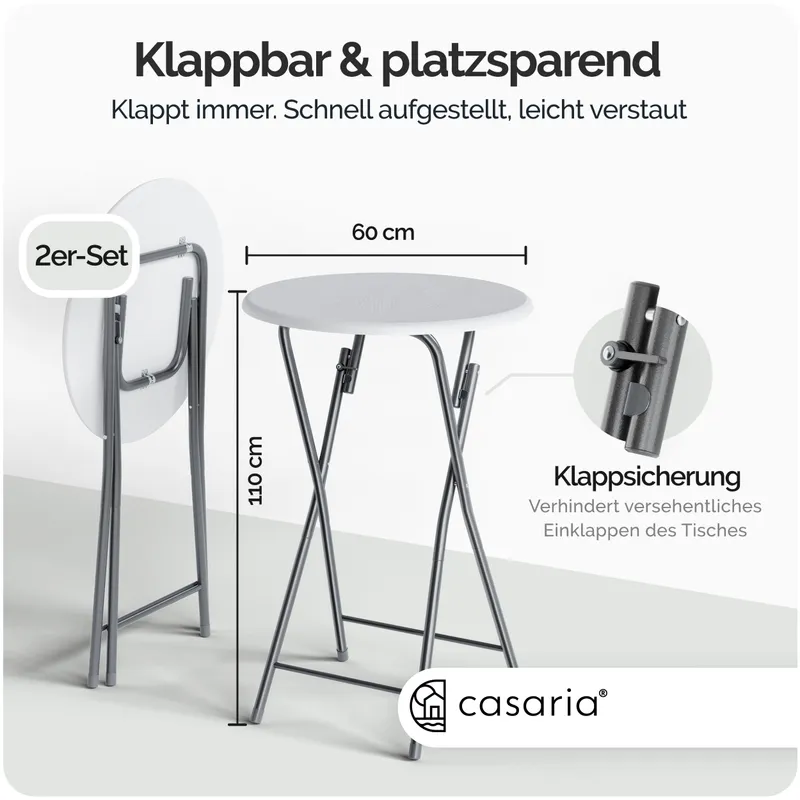Casaria® Stehtisch 2er-Set Ø60cm klappbar Holzdekor Weiß – Produktbild 2 von 2