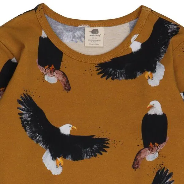Walkiddy Walkiddy Kinder Langarmshirt GOTS zertifiziert, 95% Bio-Baumwolle, senf, Adler-Muster, weich & elastisch, Mustard, – Produktbild 2 von 3