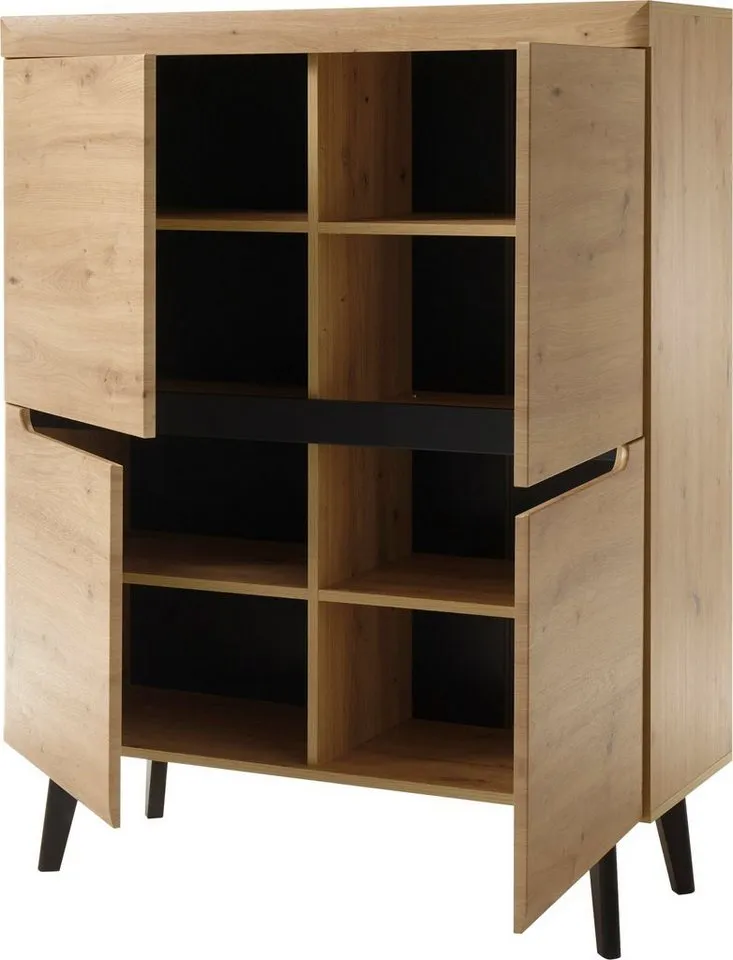 Home affaire Highboard Torge, Kommode, Schrank, Sideboard, Anrichte, Mehrzweckschrank (1 St), abgeschrägte Füße, drei Farben, Scandi Design, 107 cm breit, Braun, – Produktbild 5 von 5