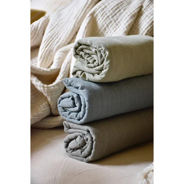 Hutch&Putch Hutch&Putch 3er-Set Musselin-Mulltuch aus Bio-Baumwolle in 60x60cm • einfarbige Mulltücher, Graublau/anthrazit/salbeigrün, – Produktbild 3 von 4