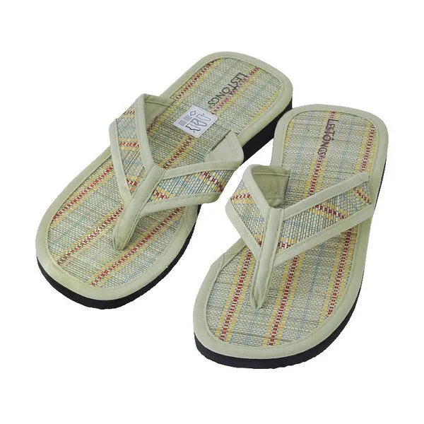 Les Tôngs Les Tôngs Juncus-V Stripes vegane Zimtlatschen, Khaki, – Produktbild 1 von 4