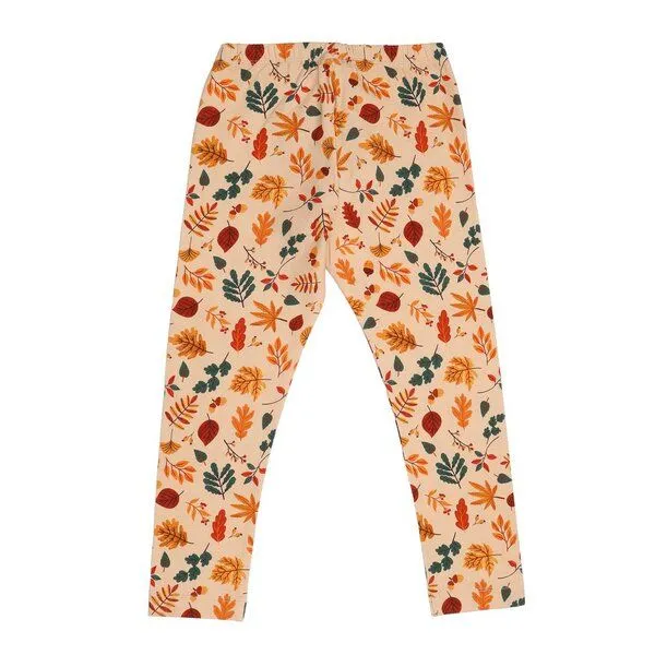 Walkiddy Kinder Leggings Bio-Baumwolle GOTS Autumn Leaves von Walkiddy, bequeme Hose mit herbstlichem Blätterprint, elastischem Bund, hautfreundlich, nachhaltig produziert für Alltag und Kita, Beige, – Produktbild 2 von 3