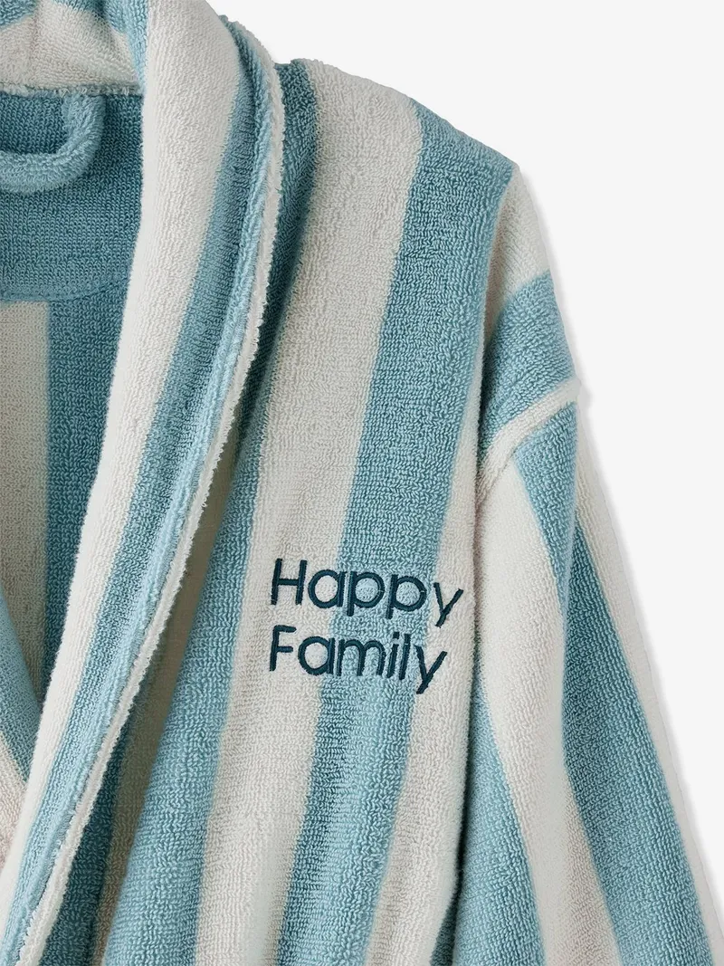 Vertbaudet Damen/Herren Bademantel STRANDKORB Capsule FAMILY personalisierbar, Blau gestreift, – Produktbild 3 von 4