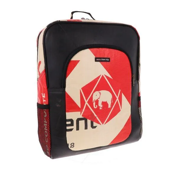 MoreThanHip MoreThanHip Laptop-Rucksack 15,6 Zoll aus recycelten Zementsäcken (Elefant oder Kamel) und Autoschläuchen – Rokha, Rot, – Produktbild 2 von 4