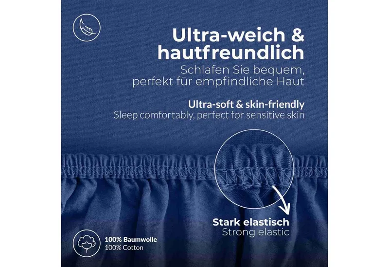etérea Himmlische Qualität Spannbettlaken etérea Comfort Jersey Topper Spannbettlaken, Jersey, Gummizug: rundum, (1 Stück), Blau, – Produktbild 4 von 5