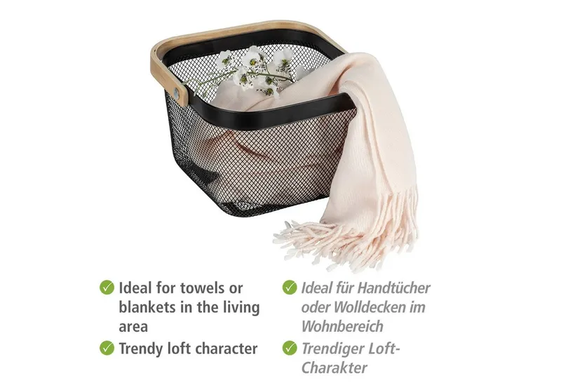 Wenko Wenko Aufbewahrungskorb Bambusa, BxTxH: 25x25x17 cm, Schwarz, – Produktbild 3 von 5