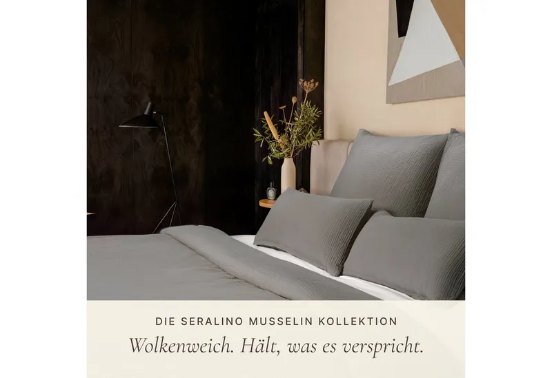 Seralino Bettwäsche aus Musselin (100% Bio Baumwolle) inkl. 80x80 Kissenbezug, blickdicht, besonders weich, bügelfrei, formstabil, verdeckter Reißverschluss, Grün, – Produktbild 3 von 5