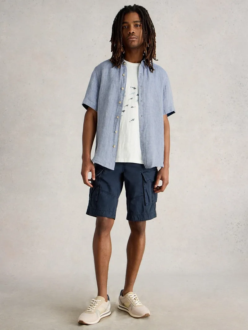 White Stuff Leinenhemd Keswick Kurzarm - M, Chambray blau, – Produktbild 2 von 4