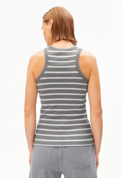 ARMEDANGELS ARMEDANGELS KANITAA STRIPES Damen Ripp-Top aus Bio-Baumwoll Mix, Silver melange-white, – Produktbild 2 von 4