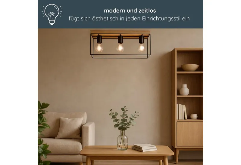 MeLiTec LED Deckenleuchte Holz Deckenbeleuchtung Gretter D130, Holz Deckenleuchte Gretter D130, Schwarz, – Produktbild 4 von 5
