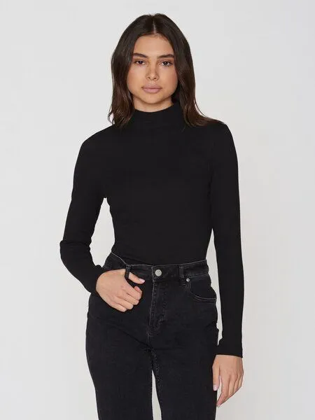 KnowledgeCotton Apparel KnowledgeCotton Apparel Ripp-Longsleeve High Neck, Black jet, – Produktbild 2 von 4