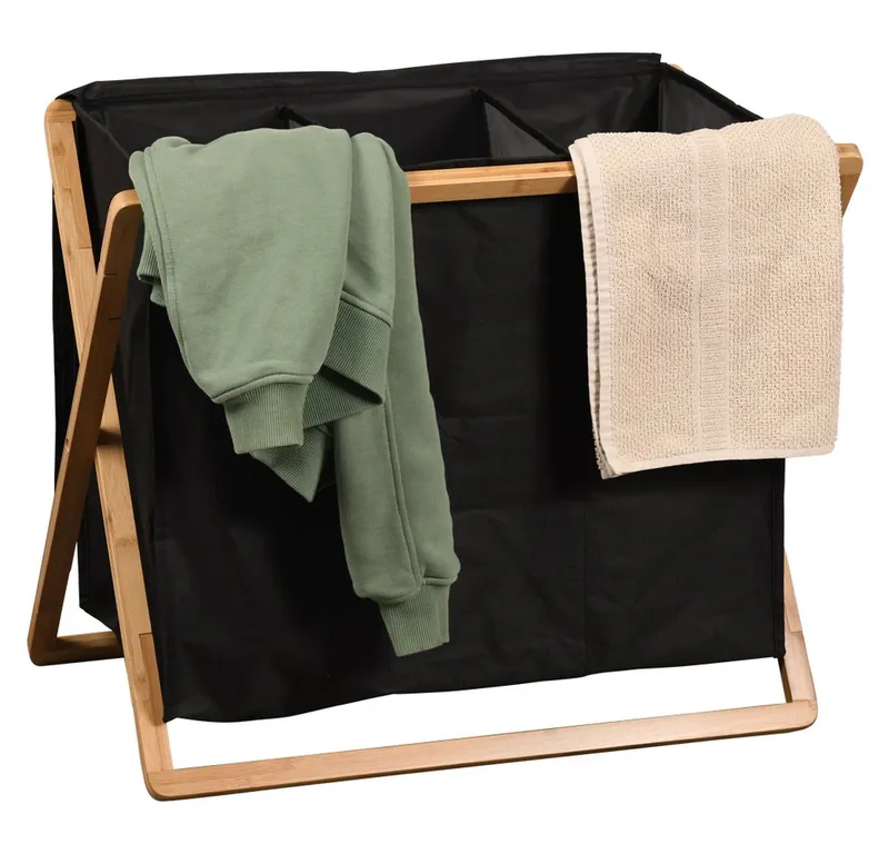 Kesper Kesper Wäschebox Wäschesammler, FSC, schwarz (1 St), mit 3fach Einteilung, Braun|schwarz, – Produktbild 5 von 5