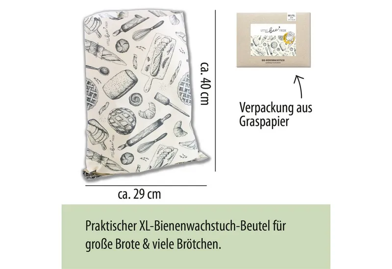 little bee fresh little bee fresh Bienenwachstuch großer Beutel mit Bio-Bienenwachs, wiederverwendbar, plastikfrei, nachhaltig, regional, Grau|rot, – Produktbild 4 von 5