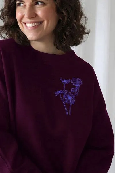 Kultgut Kultgut Biofair- Kuschelig & Weicher Sweatpullover / Blue Flower, Dunkelrot, – Produktbild 4 von 4