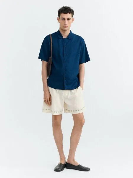 thinking mu thinking mu Herren Short - Embroidery Haitam Shorts - aus Baumwolle, Pannacota (offwhite), – Produktbild 2 von 4
