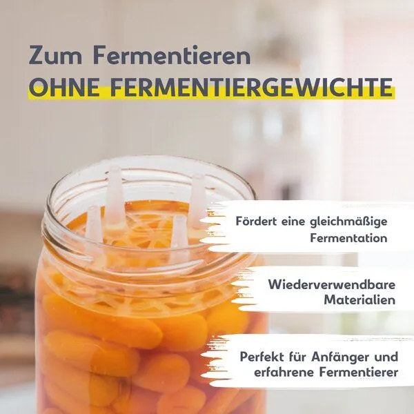 mikken mikken Fermentier Starter Set - 6 Fermentiergläser 540 ml mit Fermentier Gitter, Holzstößel und Deckel – Produktbild 3 von 4