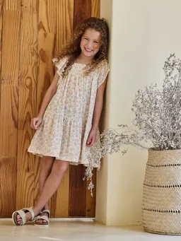 Vertbaudet Gesmoktes Kleid mit Blumen Mädchen vanille – Produktbild 1 von 1