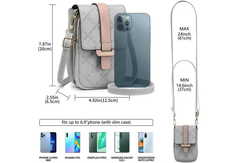 LuxusKollektion Handytasche Handytasche zum Umhängen RFID-Blockierung große Kapazität Damen – Produktbild 4 von 5