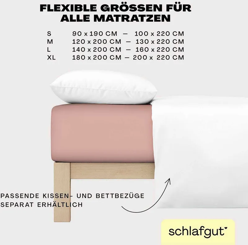 Schlafgut Schlafgut Spannbettlaken EASY JERSEY ELASTHAN Bettlaken, 170 g/m², 95% Baumwolle, 5% Elasthan, Jersey, Gummizug: rundum, (1 Stück), Spannbettlaken bis 30 cm Höhe, bügelfrei, pflegeleicht, perfekter Sitz, Rosa, – Produktbild 1 von 7