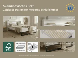 OTTO home Bett Pannor, Industrial Design, mit Regal, Lattenrost inklusive (Liegefläche Breite 140 oder 180cm), Kufengestell, bis 200 kg belastbar, FSC-zertifiziert, Made in EU – Produktbild 1 von 1