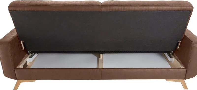 exxpo - sofa fashion 3-Sitzer Fiord, aktuelles Design, tolle Detailverarbeitung im Sitz und Rücken, bequem, wahlweise Kippcouch mit Bettfunktion und Bettkasten, Holzfuß, Braun, – Produktbild 5 von 5