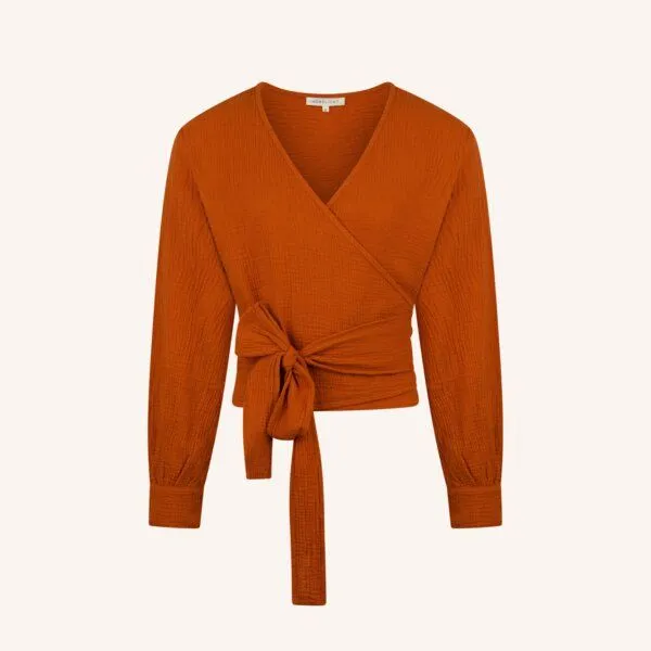 NORDLICHT NORDLICHT Musselin Wickelbluse Freda aus 100% Bio-Baumwolle, Braun, – Produktbild 2 von 4