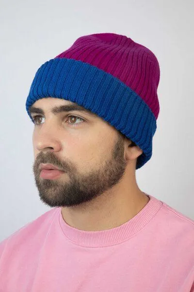 Strickmütze aus Merinowolle, abstehend Unisex Kiwistories, Pink, – Produktbild 4 von 4