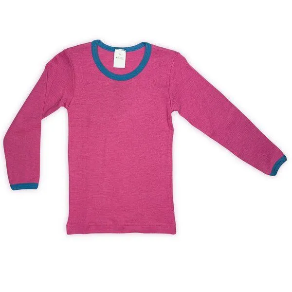 Hocosa Hocosa Kinder Langarm Shirt Wolle Seide, Fuchsia/meerblau, – Produktbild 1 von 2