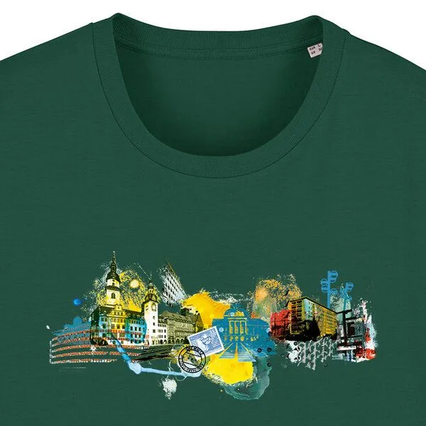 Spangeltangel Spangeltangel bedrucktes T-Shirt, Chemnitz, nachhaltig, Stadt, Herren, Damen, Unisex, Biobaumwolle, Dunkelgrün, – Produktbild 6 von 7