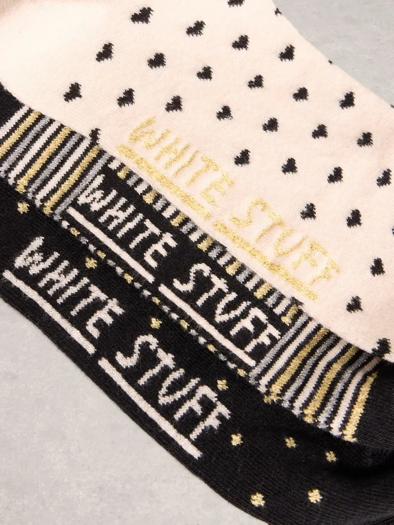 White Stuff 3er-Pack Glitzersocken - 36-38, Schwarz multi, – Produktbild 2 von 2