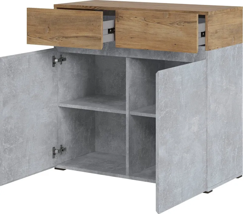 Home affaire Kommode Rimini, Kommodenschrank, Schubladenschrank, 2 Schubladen, 2 Türen, Breite 90 cm, Grau, – Produktbild 2 von 5