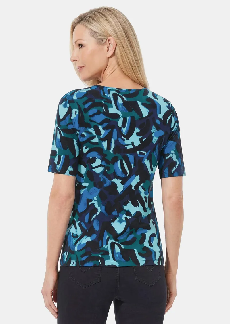 Goldner Viskoseshirt mit künstlerischem Print - marine / dunkelgrün / gemustert - Gr. 44 von Goldner Fashion, Blau, – Produktbild 3 von 3