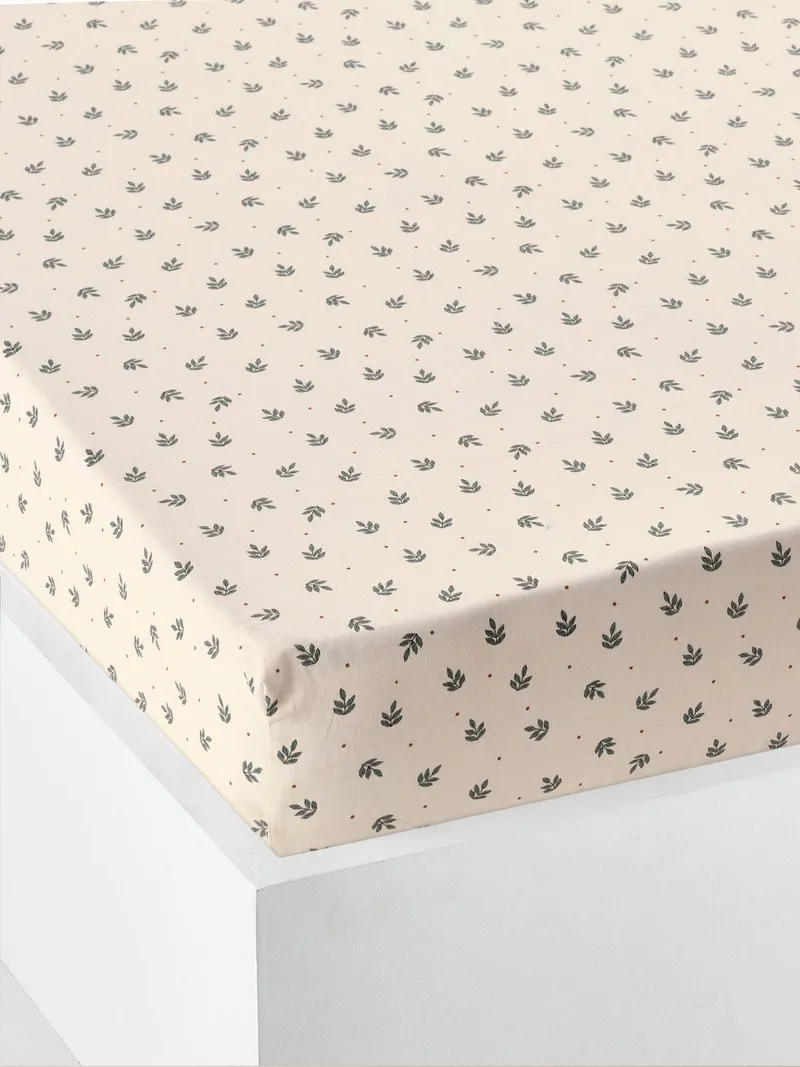 Vertbaudet Kinder Spannbettlaken RETRO FLOWERS, Weiß bedruckt, – Produktbild 1 von 2