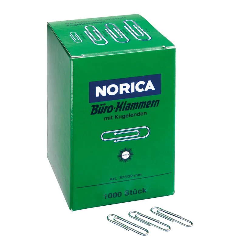Norica Norica Büroklammern 32 mm, silber, Eisendraht verzinkt, 1.000 Stk. – Produktbild 1 von 3