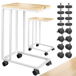 Casaria® Beistelltisch Weiß 2er-Set unterfahrbar 50x35x65/70cm mobil Rollen mit Bremse – Produktbild 1 von 1