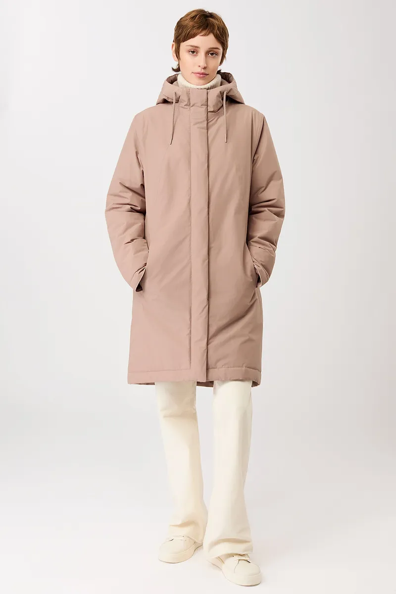 LangerChen LangerChen Damen vegan Parka Wattiert Leicht Tailliert Cocoon Schnitt Beige, Beige, – Produktbild 1 von 2