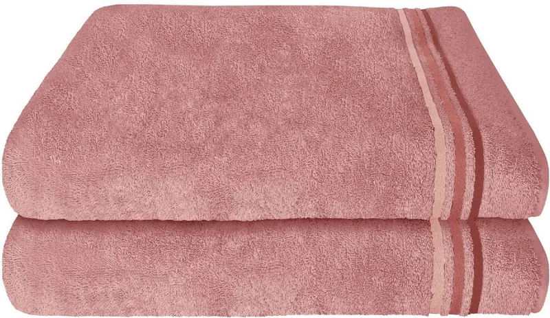 Schiesser Schiesser Duschtücher Skyline Color aus 100 % Baumwolle mit eleganter Streifenbordüre, Frottier (Set, 2-St), OEKO-TEX® MADE IN GREEN, Rosa, – Produktbild 2 von 5