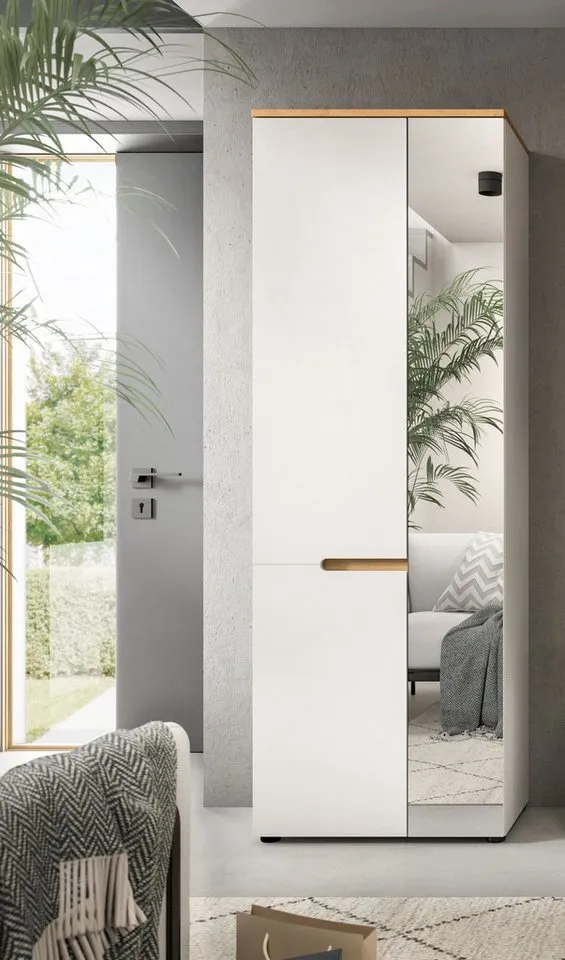 Home affaire Garderobenschrank REHAT, TOPSELLER!, Höhe 190cm, 2 Türen, 6 Fächer, 1 Kleiderstange (1-St., in verschiedenen Farben erhältlich) Garderobe, Flurschrank, Dielenschrank, Kleiderschrank, Garderobenmöbel, Weiß, – Produktbild 3 von 5