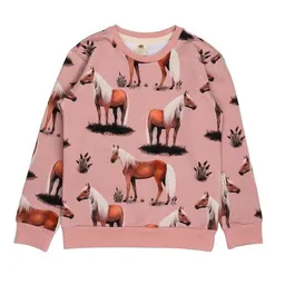 Walkiddy Kinder Sweatshirt Bio-Baumwolle GOTS "Beauty Horses" rosa – veganes, fair produziertes Walkiddy Pferde-Sweatshirt, kuschelig für pferdebegeisterte Kids im Alltag und in der Schule – Produktbild 1 von 1