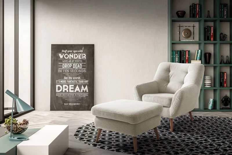 exxpo - sofa fashion Hocker Scandi bequem und elegant mit hohem Holzfuß, bequem und elegant mit hohem Holzfuß, Beige, – Produktbild 3 von 5