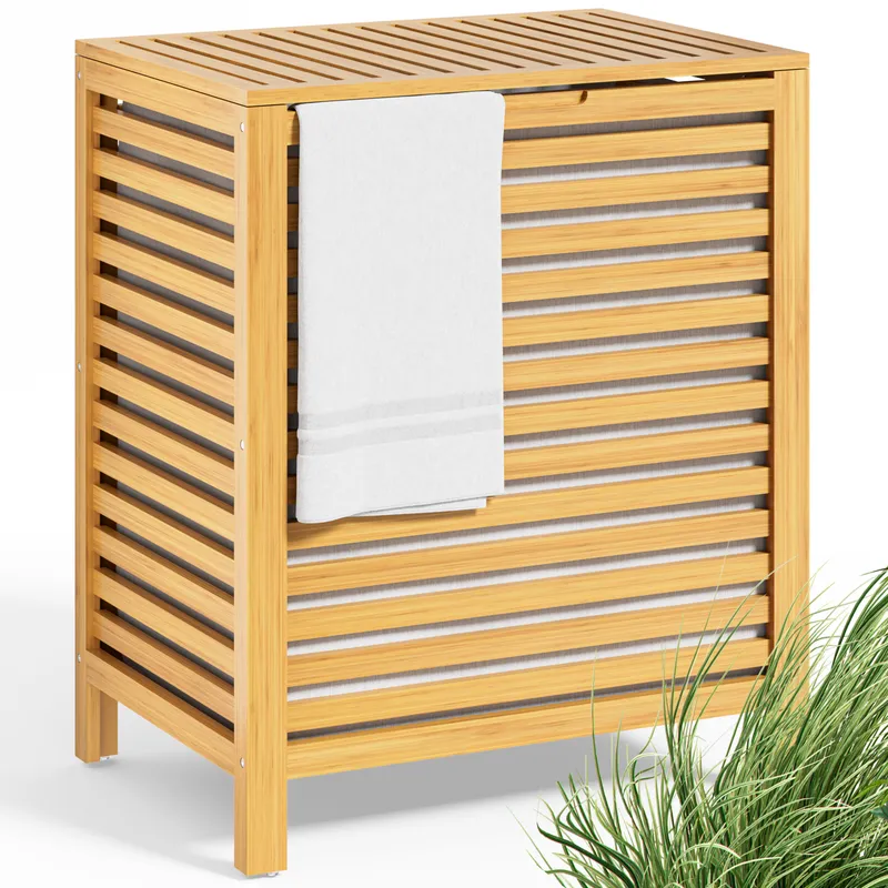 Casaria® Wäschekorb Bambus 62L Wäschesack herausnehmbar, Braun, – Produktbild 1 von 2