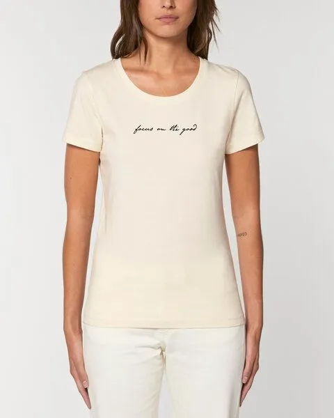 Human Family Human Family Bio Damen Rundhals-T-Shirt "Focus on the good" aus Bio-Baumwolle, Natural, – Produktbild 1 von 3