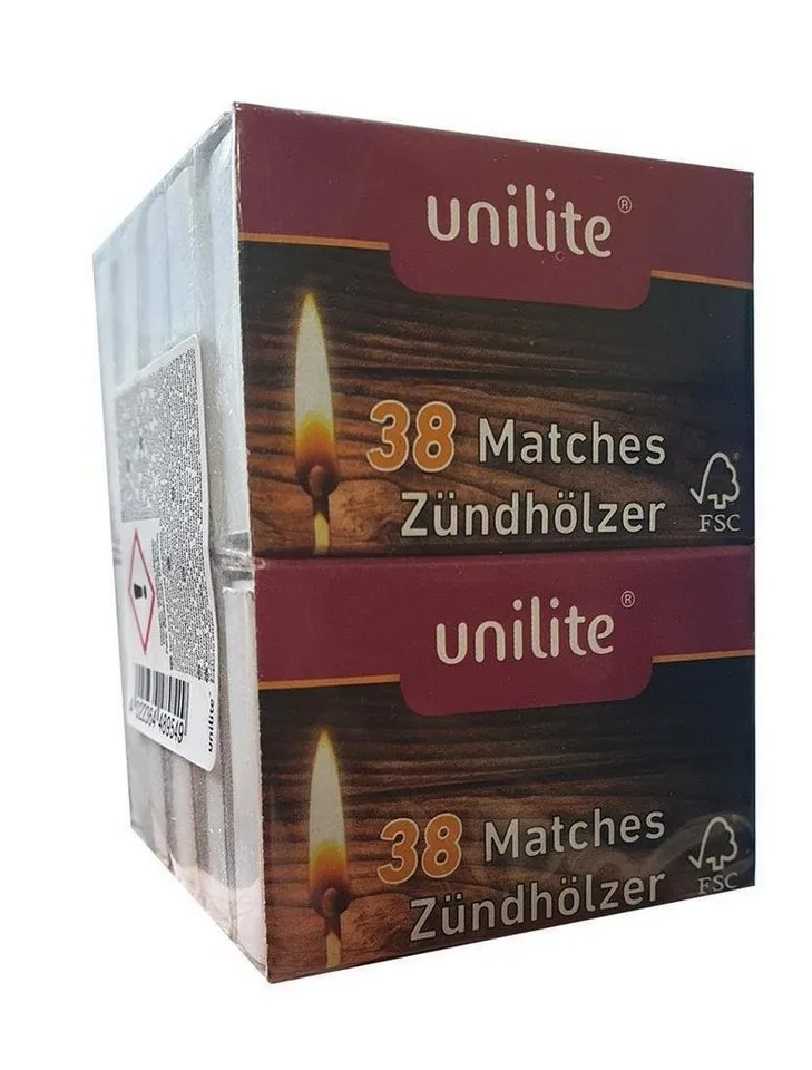 unilite unilite Feuerzeuge Unilite® Streichhölzer Holz 6x380 Stück, Schwarz (Stück, 380-St., Streichhölzer), Schachtel mit zwei Reibeflächen. Streichhölzer, Zündhölzer, Braun, – Produktbild 3 von 3