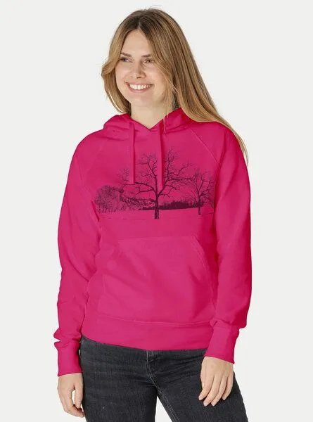 Peaces.bio - handbedruckte Biomode Peaces.bio - handbedruckte Biomode Damen Hoodie Landscape, Pink, – Produktbild 2 von 2