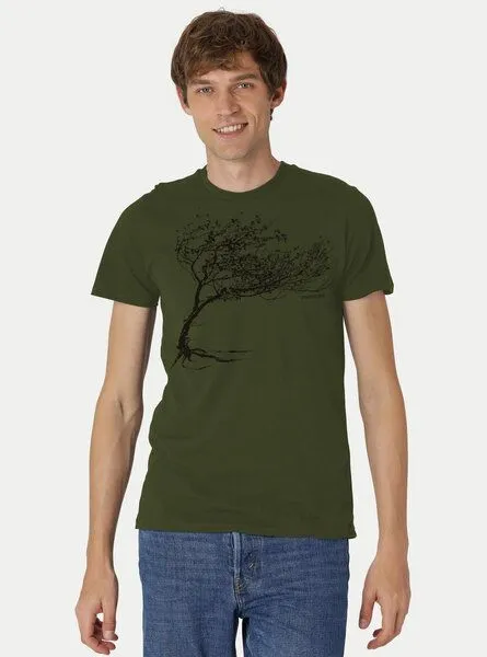 Peaces.bio - handbedruckte Biomode Peaces.bio - handbedruckte Biomode Bio-Herren-T-Shirt "Windy Tree", Waldgrün, – Produktbild 2 von 2